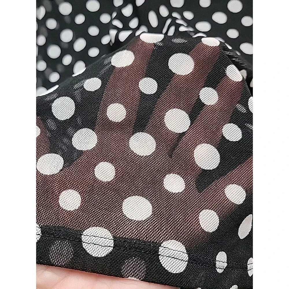 Chicos Sz 3 Lg Women's Black  & White Polka Dot Sheer Over Black Layered Blouse - Picture 4 of 8